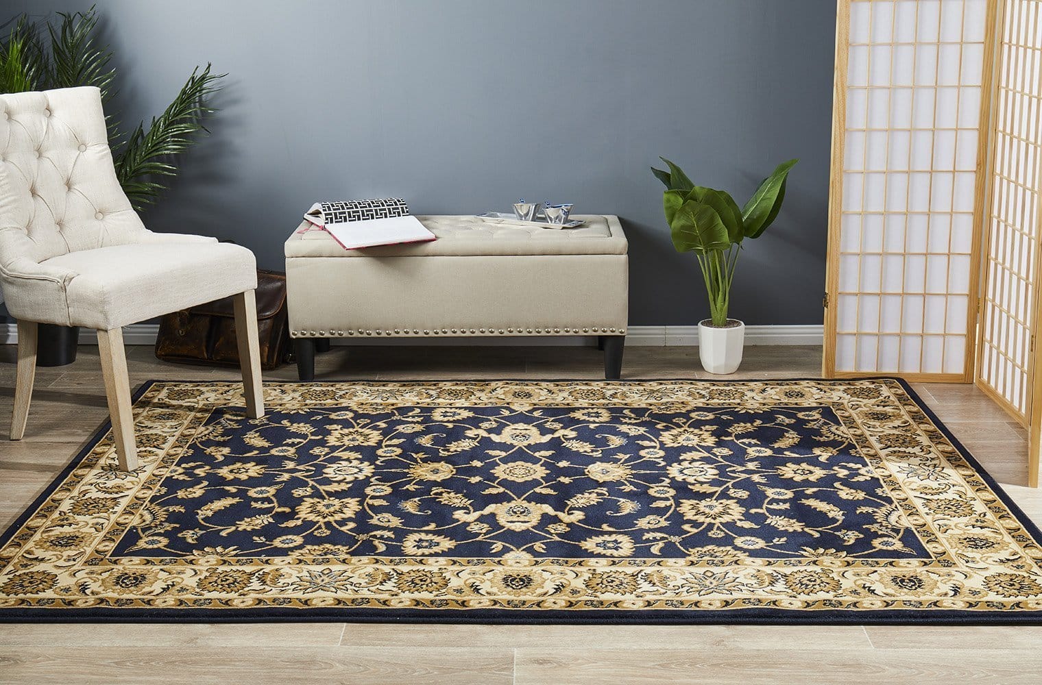 Rug Culture Rugs Sydney Collection Classic Rug Blue with Ivory Border