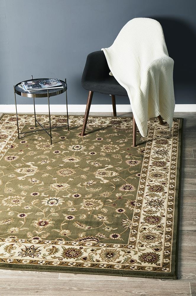 Rug Culture Rugs Sydney Collection Classic Rug Green with Ivory Border