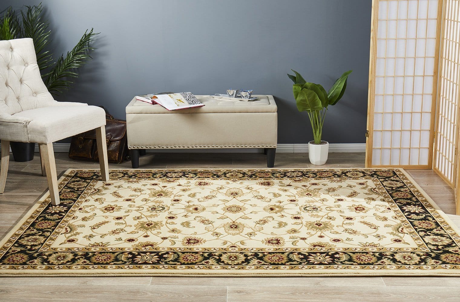 Rug Culture Rugs Sydney Collection Classic Rug Ivory with Black Border