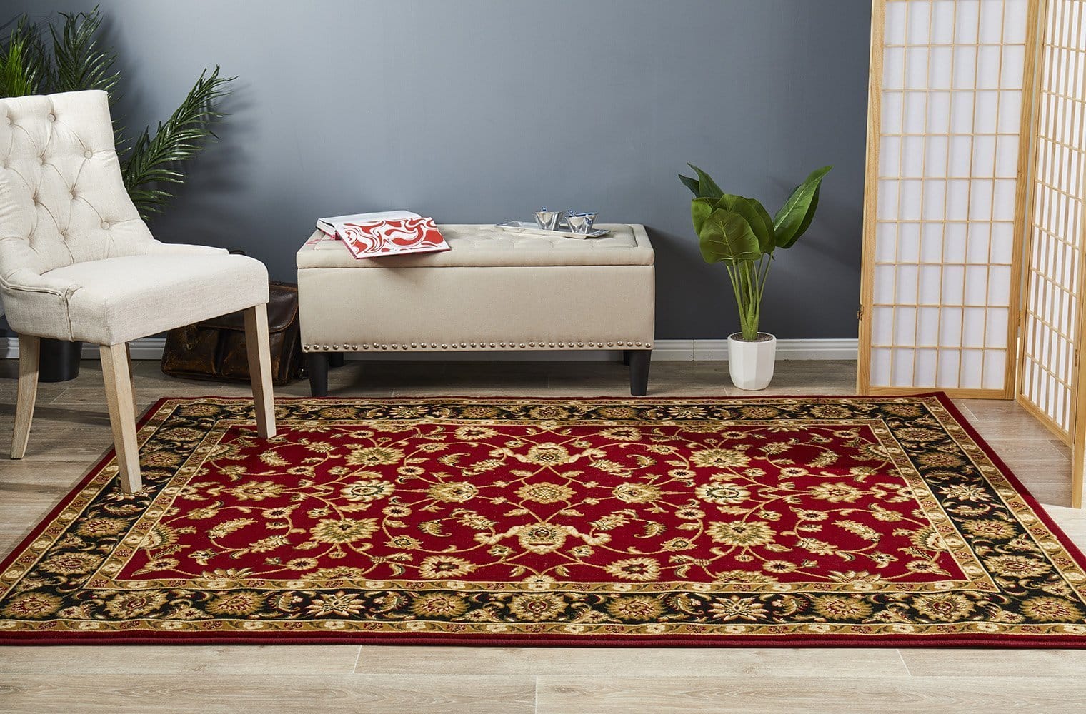 Rug Culture Rugs Sydney Collection Classic Rug Red with Black Border