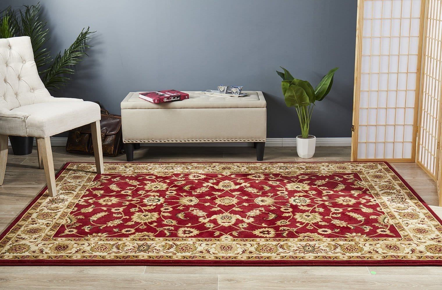 Rug Culture Rugs Sydney Collection Classic Rug Red with Ivory Border