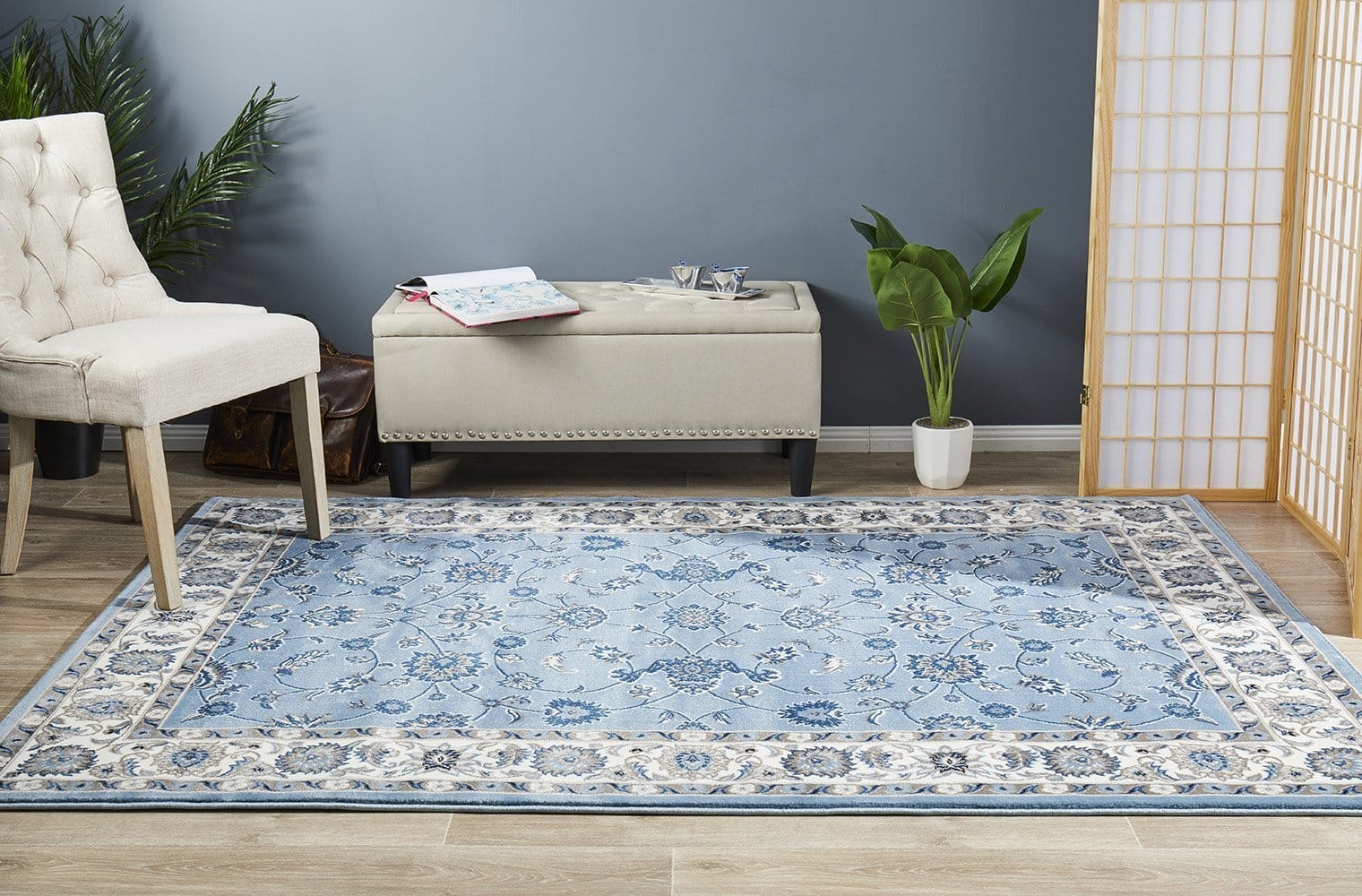 Rug Culture Rugs Sydney Collection Classic Rug Sky Blue with Blue Border