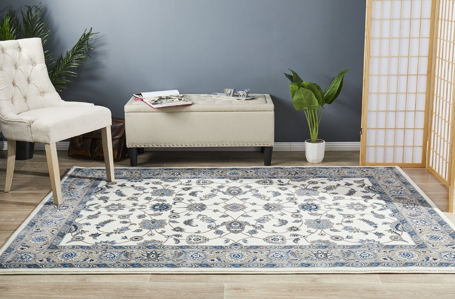 Rug Culture Rugs Sydney Collection Classic Rug White with Beige Border
