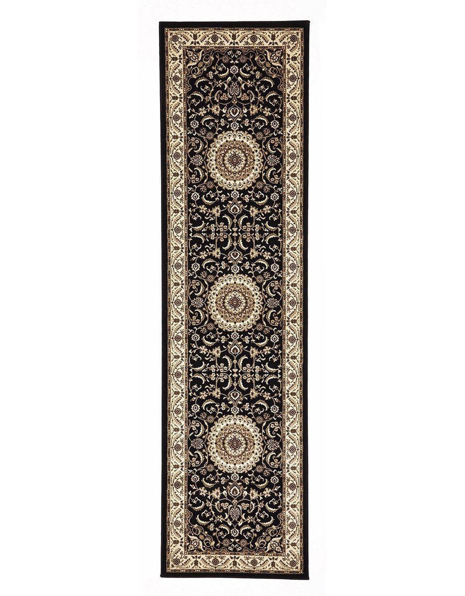 Rug Culture Rugs Sydney Collection Medallion Rug Black with Ivory Border