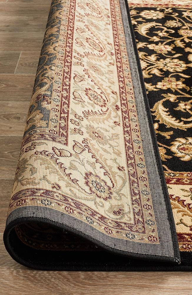 Rug Culture Rugs Sydney Collection Medallion Rug Black with Ivory Border