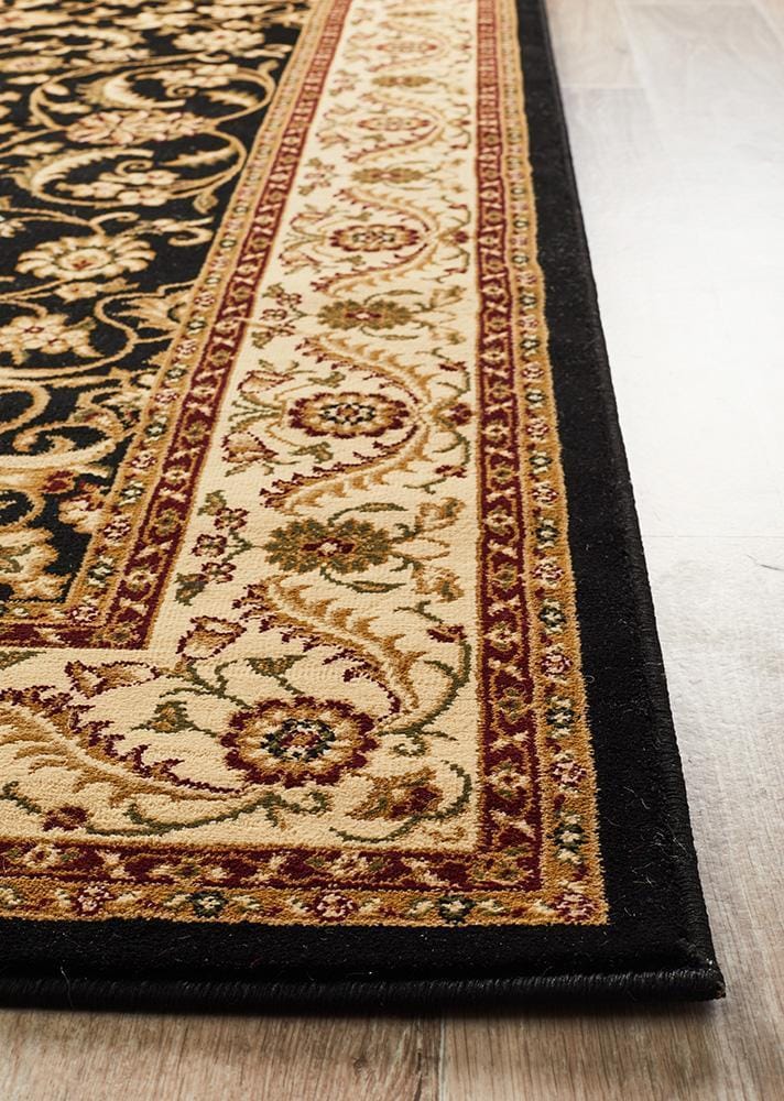 Rug Culture Rugs Sydney Collection Medallion Rug Black with Ivory Border