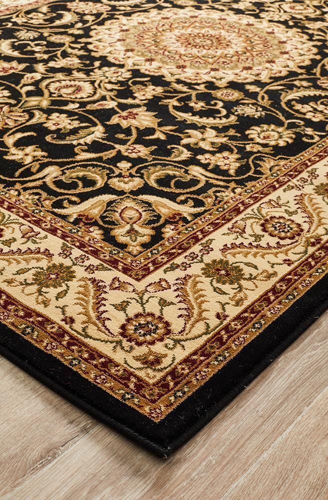 Rug Culture Rugs Sydney Collection Medallion Rug Black with Ivory Border