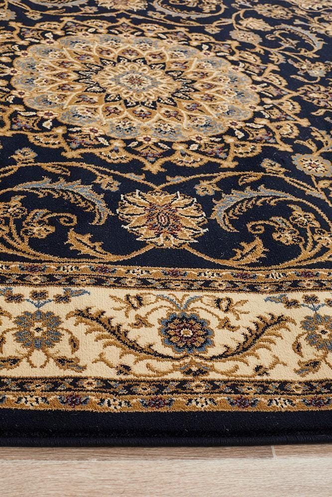 Rug Culture Rugs Sydney Collection Medallion Rug Blue with Ivory Border