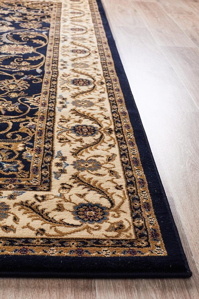 Rug Culture Rugs Sydney Collection Medallion Rug Blue with Ivory Border