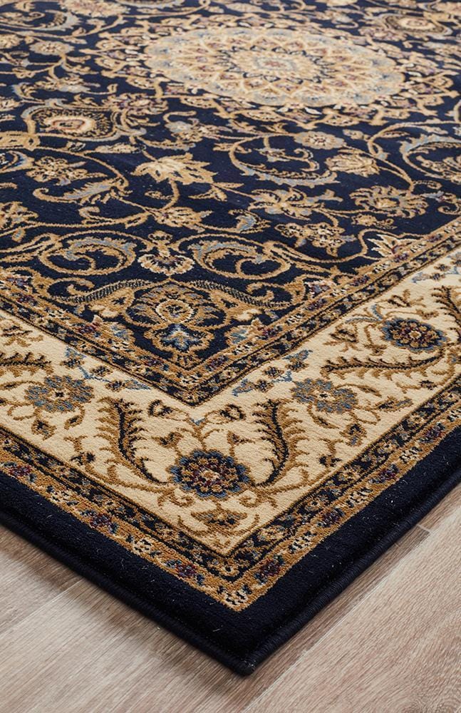 Rug Culture Rugs Sydney Collection Medallion Rug Blue with Ivory Border