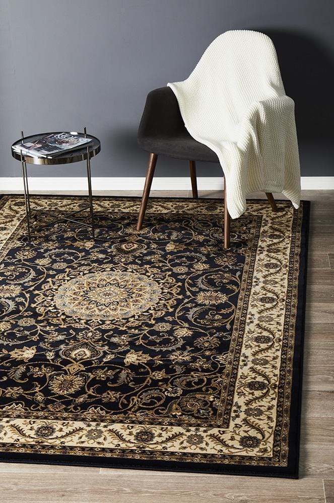 Rug Culture Rugs Sydney Collection Medallion Rug Blue with Ivory Border