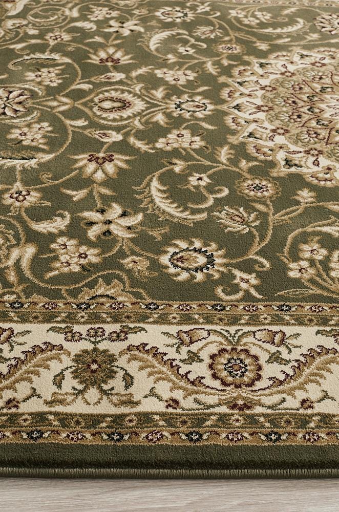 Rug Culture Rugs Sydney Collection Medallion Rug Green with Ivory Border