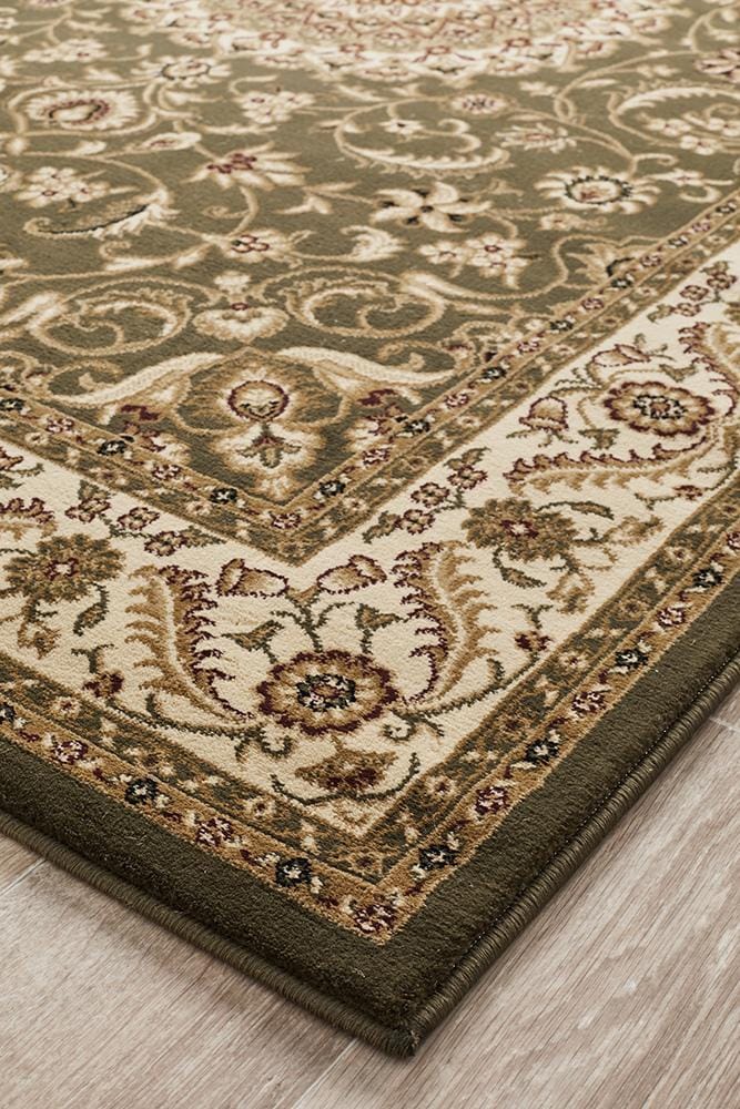Rug Culture Rugs Sydney Collection Medallion Rug Green with Ivory Border