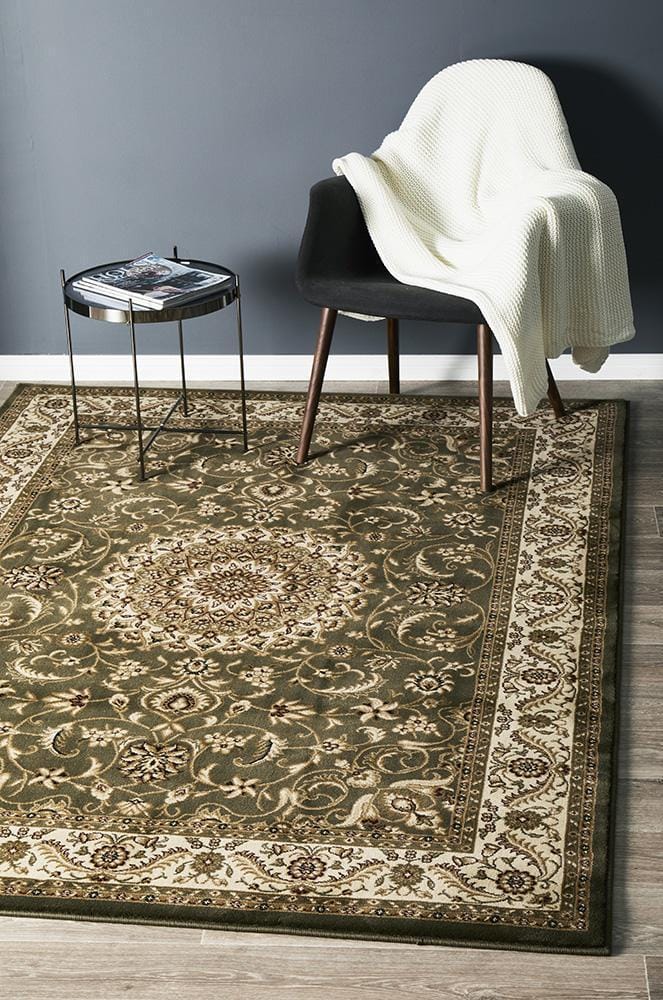 Rug Culture Rugs Sydney Collection Medallion Rug Green with Ivory Border