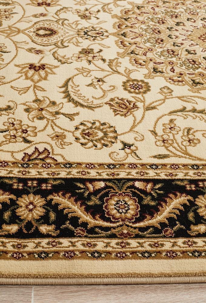 Rug Culture Rugs Sydney Collection Medallion Rug Ivory with Black Border