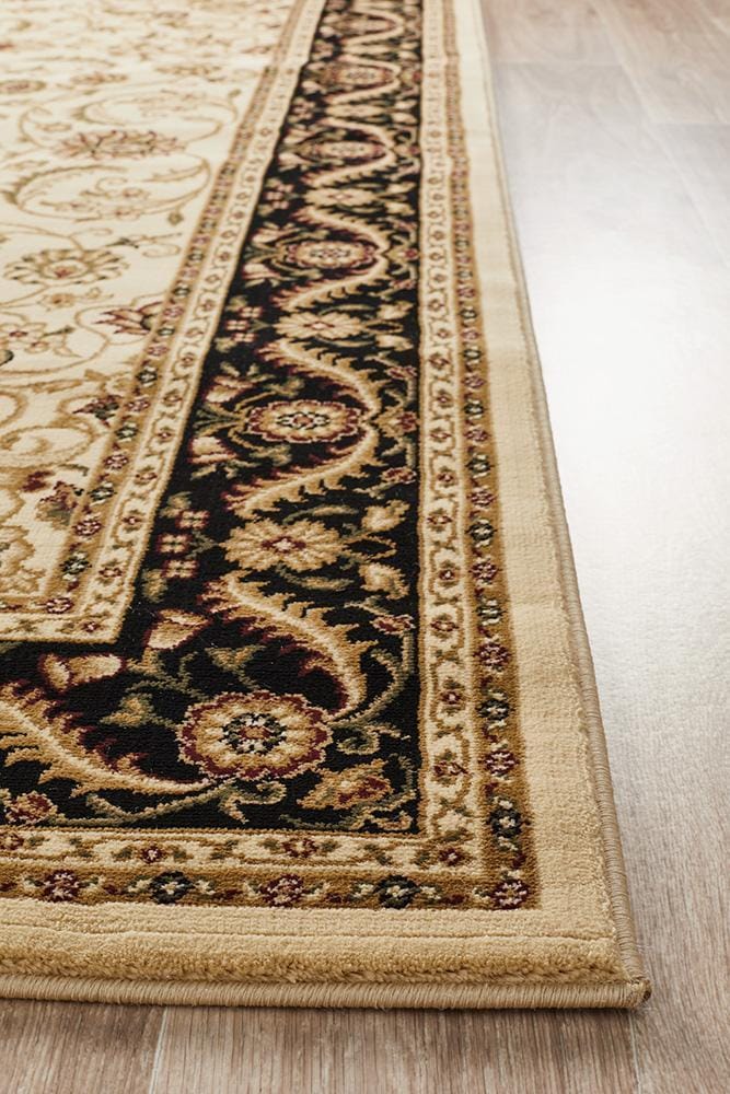Rug Culture Rugs Sydney Collection Medallion Rug Ivory with Black Border