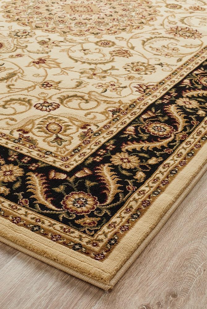 Rug Culture Rugs Sydney Collection Medallion Rug Ivory with Black Border