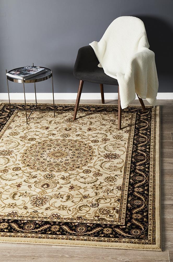 Rug Culture Rugs Sydney Collection Medallion Rug Ivory with Black Border