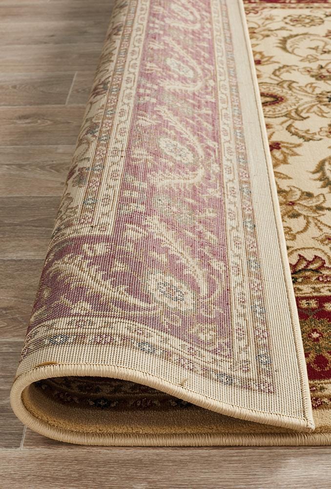 Rug Culture Rugs Sydney Collection Medallion Rug Ivory with Red Border