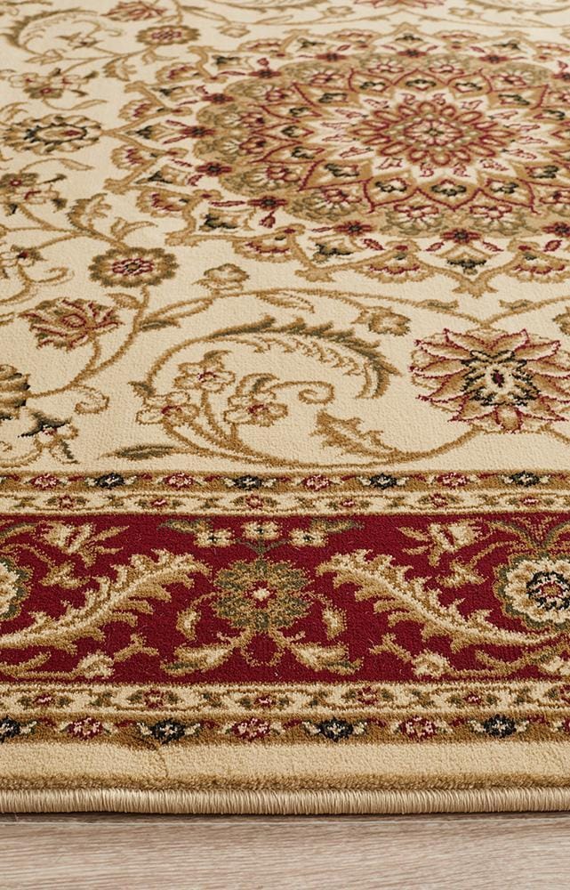 Rug Culture Rugs Sydney Collection Medallion Rug Ivory with Red Border