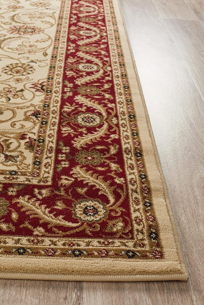 Rug Culture Rugs Sydney Collection Medallion Rug Ivory with Red Border