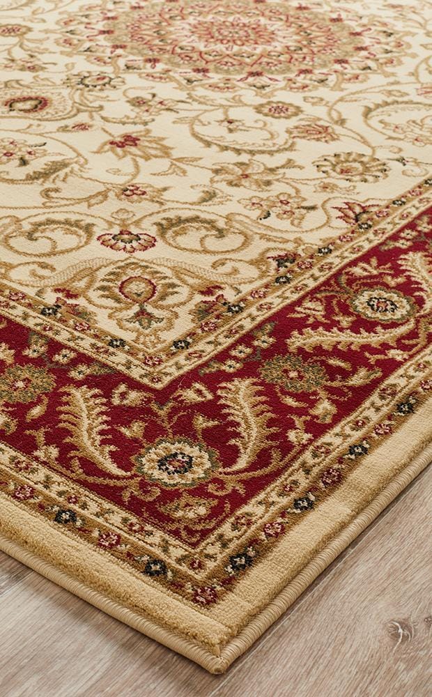 Rug Culture Rugs Sydney Collection Medallion Rug Ivory with Red Border