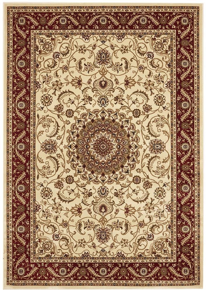 Rug Culture Rugs Sydney Collection Medallion Rug Ivory with Red Border