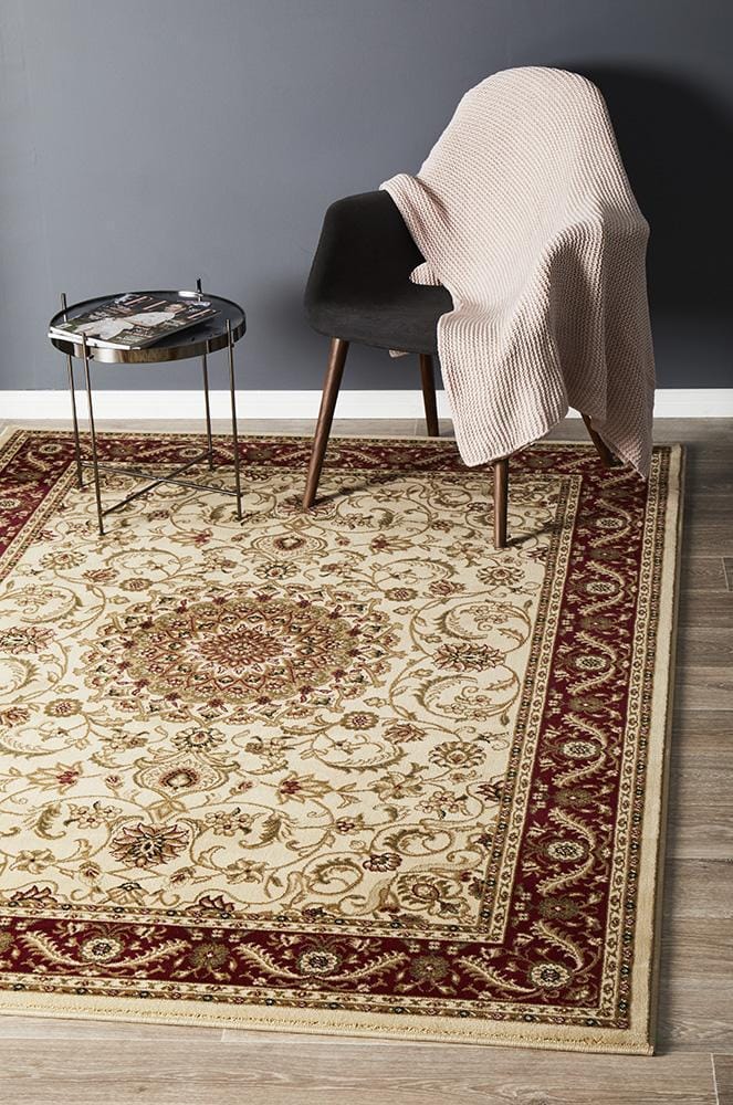 Rug Culture Rugs Sydney Collection Medallion Rug Ivory with Red Border