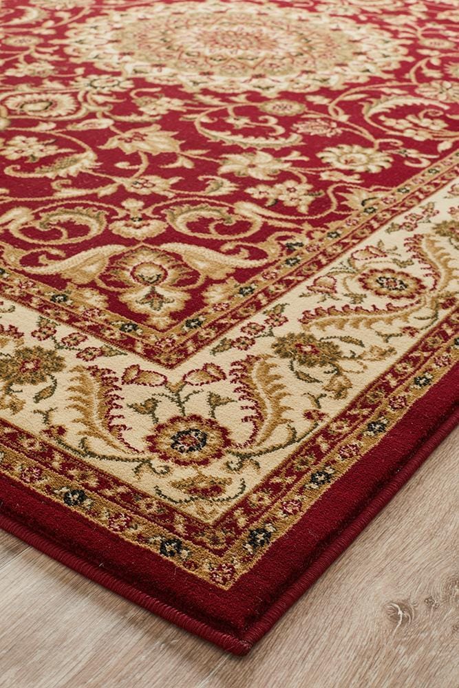 Rug Culture Rugs Sydney Collection Medallion Rug Red with Ivory Border