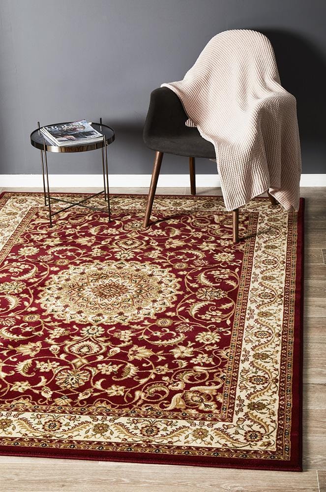 Rug Culture Rugs Sydney Collection Medallion Rug Red with Ivory Border