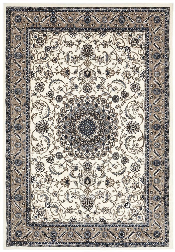 Rug Culture Rugs Sydney Collection Medallion Rug White with Beige Border