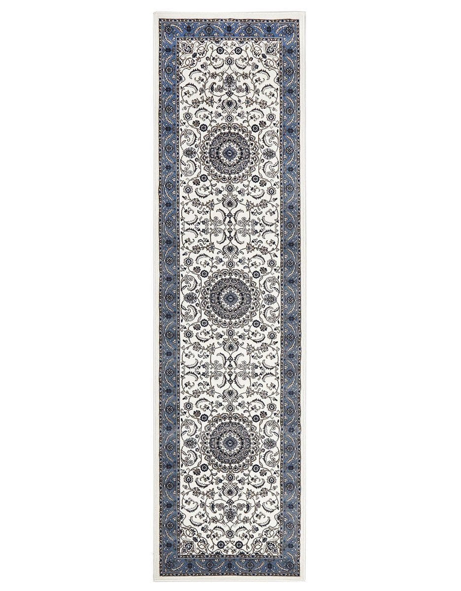 Rug Culture Rugs Sydney Collection Medallion Rug White with Blue Border
