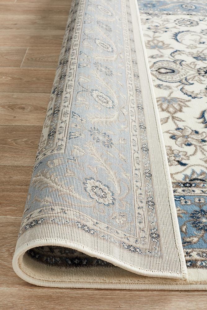 Rug Culture Rugs Sydney Collection Medallion Rug White with Blue Border