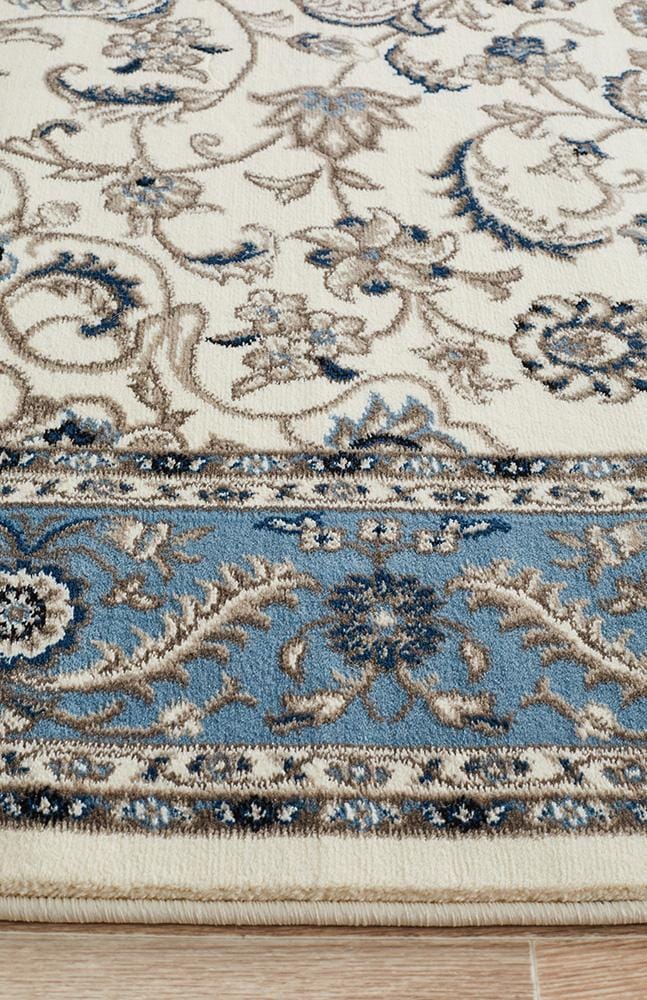 Rug Culture Rugs Sydney Collection Medallion Rug White with Blue Border