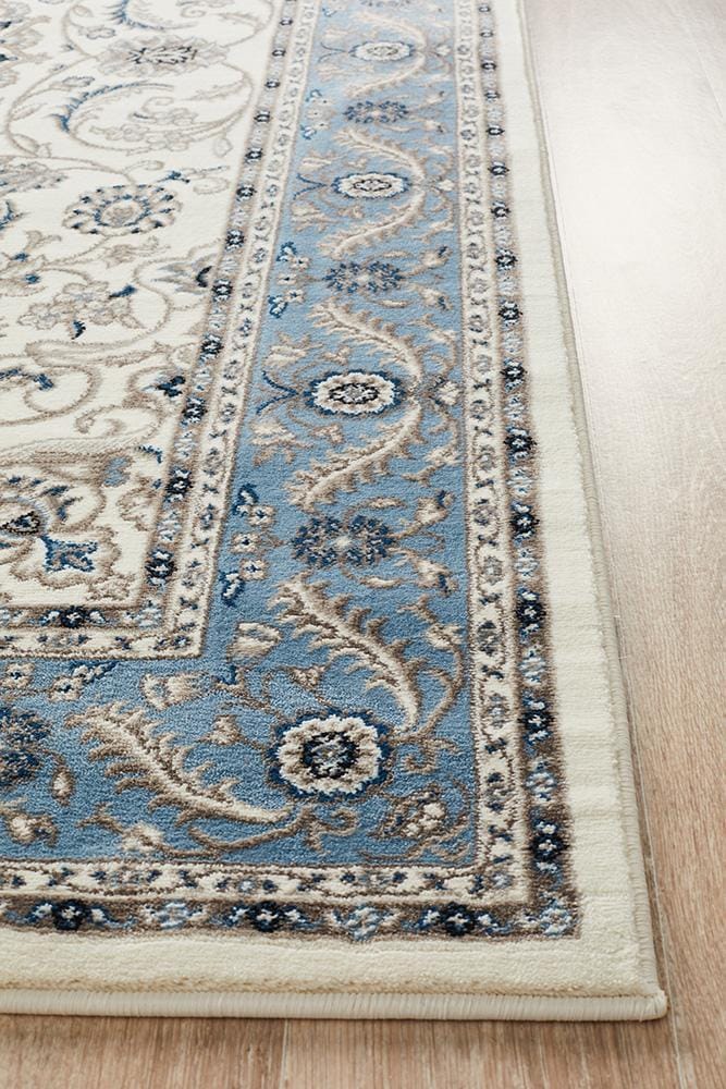 Rug Culture Rugs Sydney Collection Medallion Rug White with Blue Border