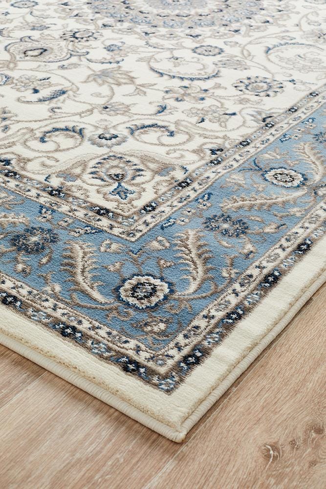 Rug Culture Rugs Sydney Collection Medallion Rug White with Blue Border