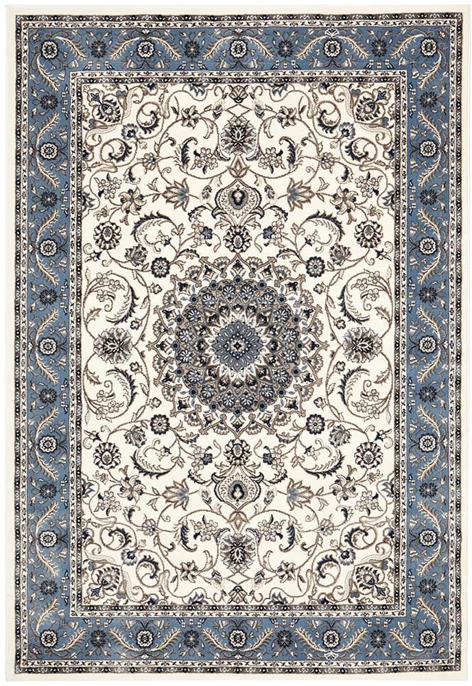 Rug Culture Rugs Sydney Collection Medallion Rug White with Blue Border