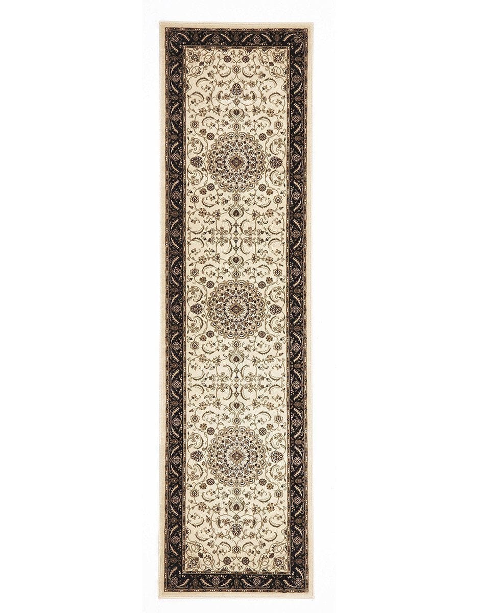 Rug Culture Rugs Sydney Medallion Runner Ivory with Black Border Runner Rug