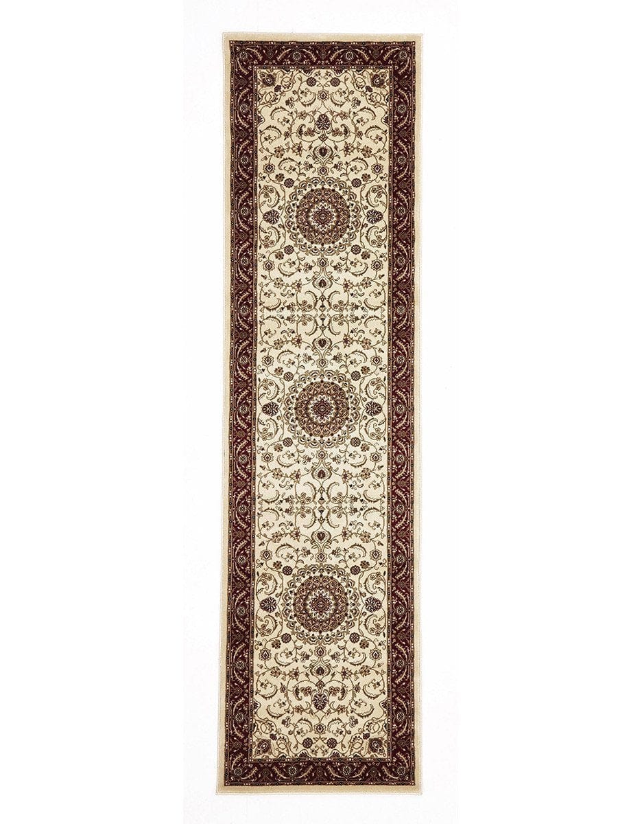 Rug Culture Rugs Sydney Medallion Runner Ivory with Red Border Runner Rug