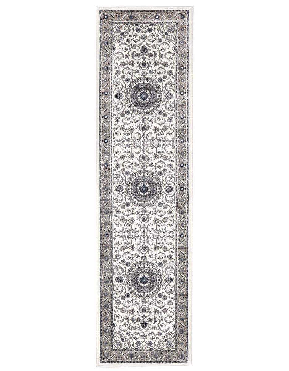 Rug Culture Rugs Sydney Medallion Runner White with Beige Border Runner Rug