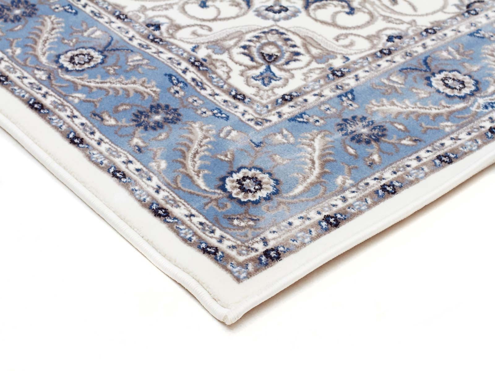 Rug Culture Rugs Sydney Medallion Runner White with Blue Border Runner Rug