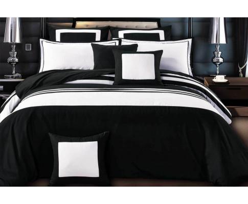 Luxton Rossier Black-White Striped Quilt Cover Set Luxton