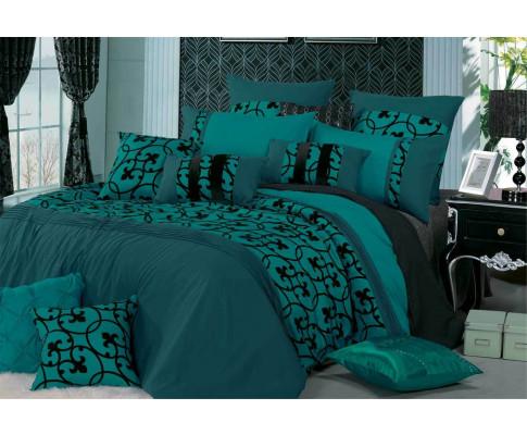 Luxton Lyde Teal Black Flocking Quilt Cover Set Luxton