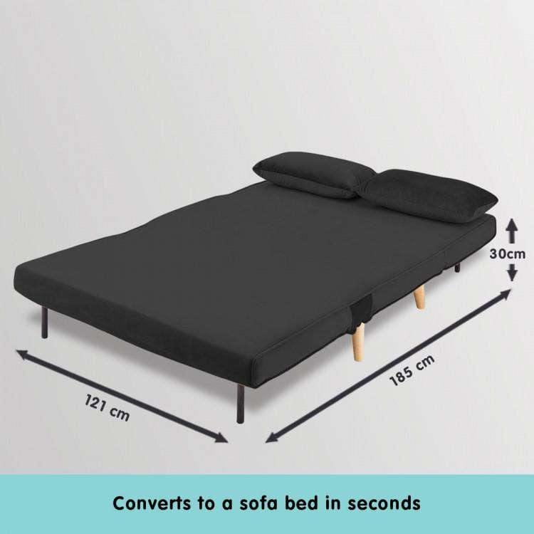 Sarantino Sofa 2-SEATER ADJUSTABLE SOFA BED LOUNGE FAUX VELVET FABRIC - BLACK