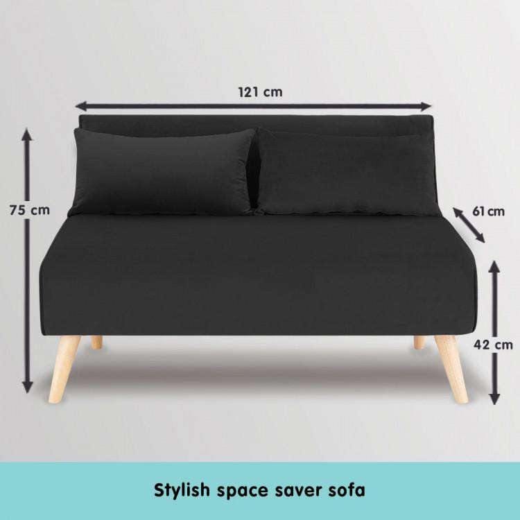 Sarantino Sofa 2-SEATER ADJUSTABLE SOFA BED LOUNGE FAUX VELVET FABRIC - BLACK