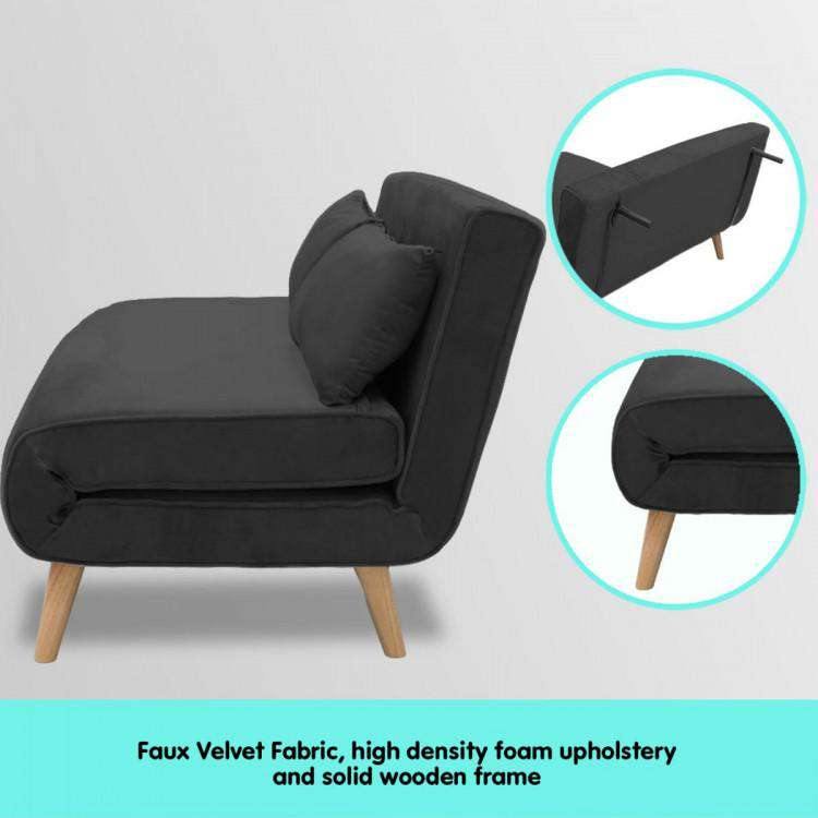 Sarantino Sofa 2-SEATER ADJUSTABLE SOFA BED LOUNGE FAUX VELVET FABRIC - BLACK