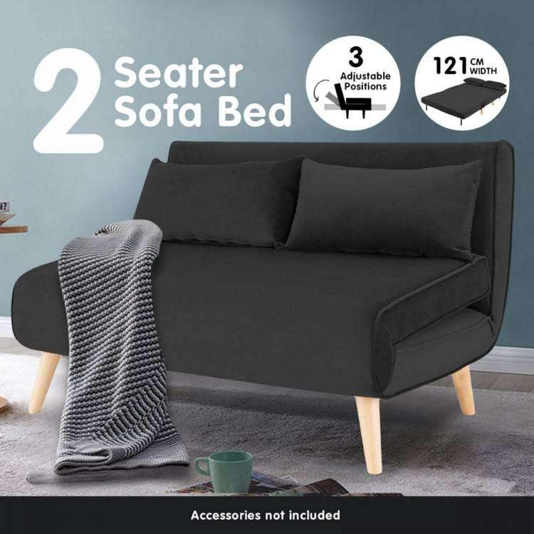 Sarantino Sofa 2-SEATER ADJUSTABLE SOFA BED LOUNGE FAUX VELVET FABRIC - BLACK