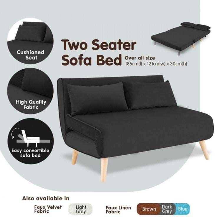 Sarantino Sofa 2-SEATER ADJUSTABLE SOFA BED LOUNGE FAUX VELVET FABRIC - BLACK