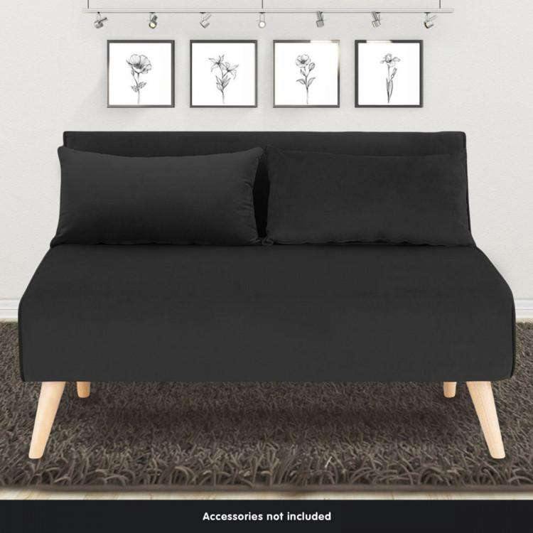 Sarantino Sofa 2-SEATER ADJUSTABLE SOFA BED LOUNGE FAUX VELVET FABRIC - BLACK