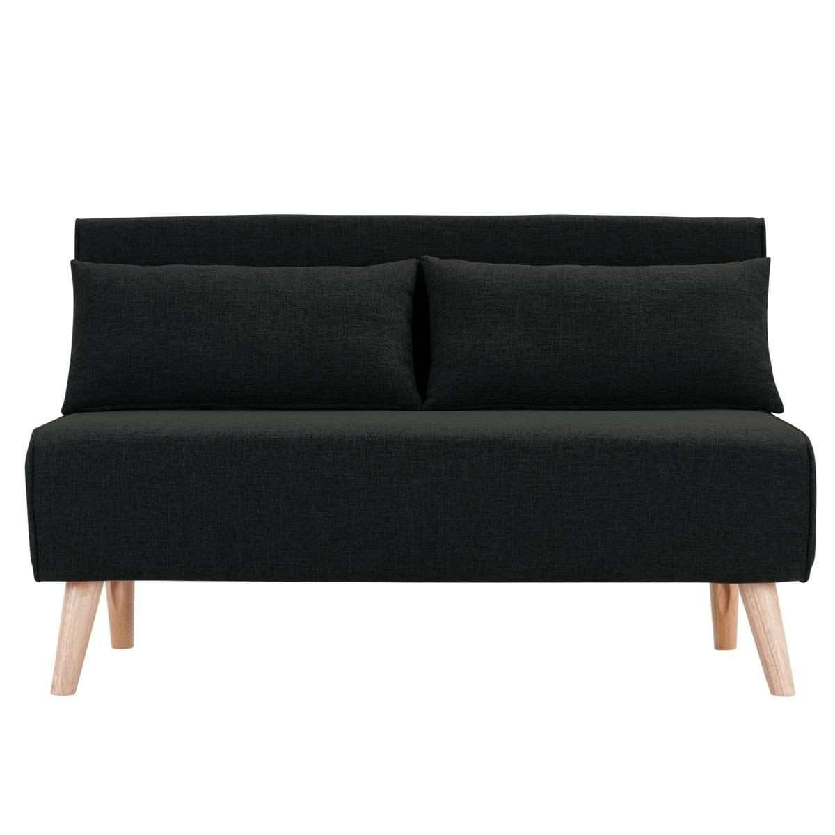 Sarantino Sofa 2-SEATER ADJUSTABLE SOFA BED LOUNGE FAUX VELVET FABRIC - BLACK